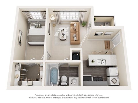Floor plan for 1 bed, 1 bath, 758 sqft